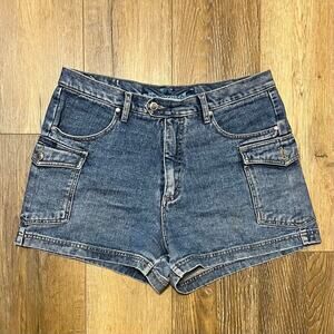 Vtg No Excuses Army Girl Denim Jean Shorts 90s Y2K Flap Pocket Mom Shorts 13/14